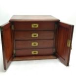 Antique mahogany 4 drawer collectors cabinet with brass handles- 38cm high x 34cm wide x 27cm