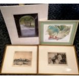 4 x signed prints inc 2 signed George Huardel-Bly (b.1872), Deirdre Morgan & college archway