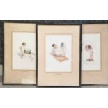 3 x Mabel Lucie Attwell framed prints - 'stravagence! lacks glass & all 3 have marks on the mounts ~