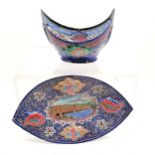 Eastern enamel dish and bowl 23cm long x 12cm high. Some losses to the enamel