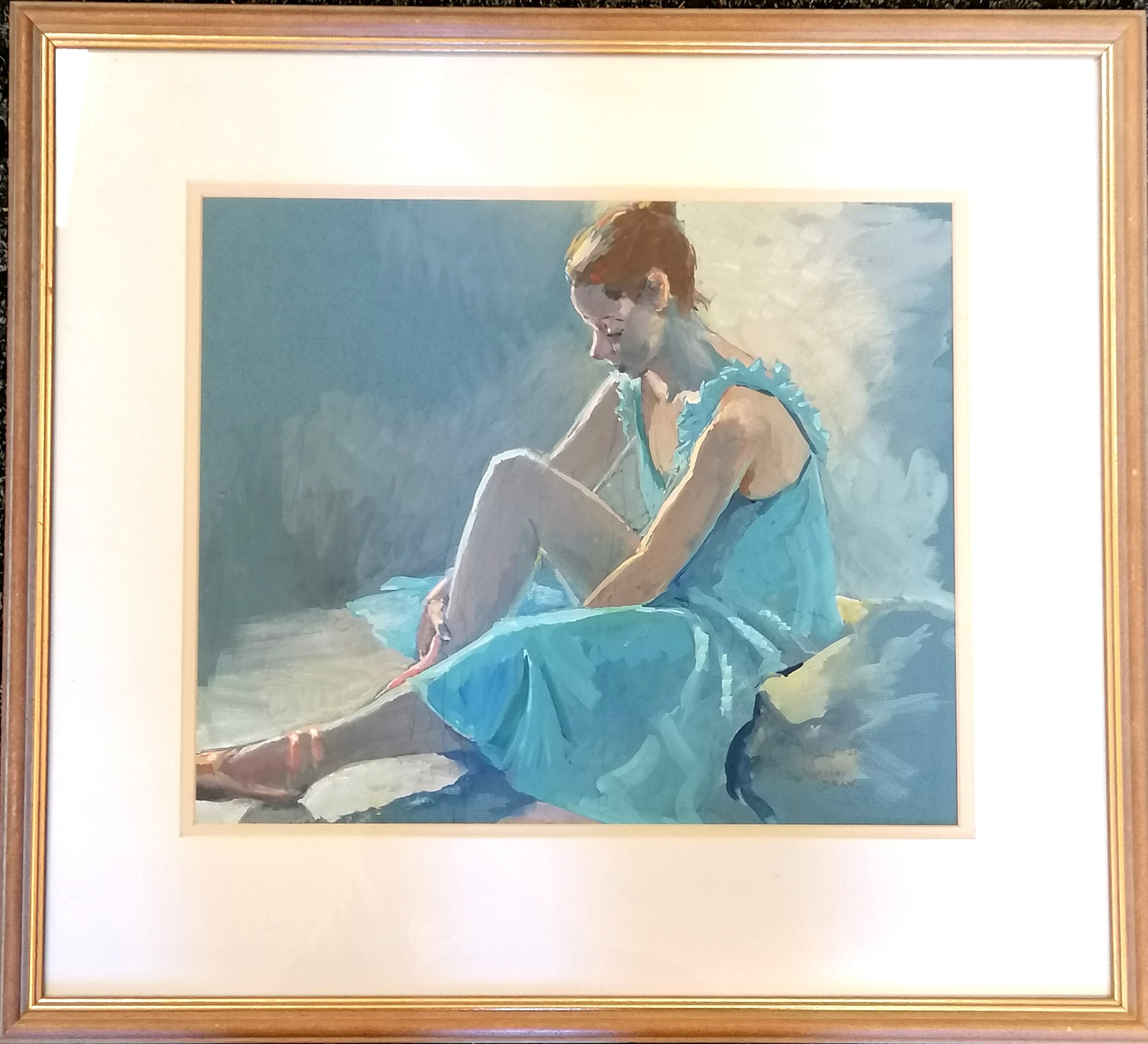Framed gouache painting of a ballerina by Dorothy Dean (1920-2005) - frame 51cm x 56cm (RRP £110)