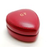 Asprey red leather heart jewellery box with GF monogram to lid - 6.5cm long x 3.5cm deep