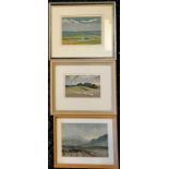 3 x framed gouache paintings by Dorothy Dean (1920-2005) - Yorkshire hills (frame 26cm x 30cm),