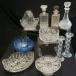 Pair of good quality crystal glass candlestands (24cm - 1 has been glued together) t/w pressed