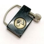 Art Deco Essex crystal terrier dog padlock / keyring - 3.5cm across - slight chip to 1 corner