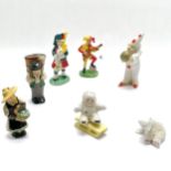 Vintage cake decorations 6 x bisque inc pierrot (6cm & has chip to foot) and polar bear cub and snow