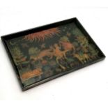 Novelty decoupage decorated wooden tray (44cm x 30cm) depicting Adam & Eve with exotic animals