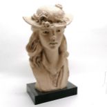 Large scale plaster bust of a lady wearing a hat signed Austin productions~ 54cm high x 28cm wide