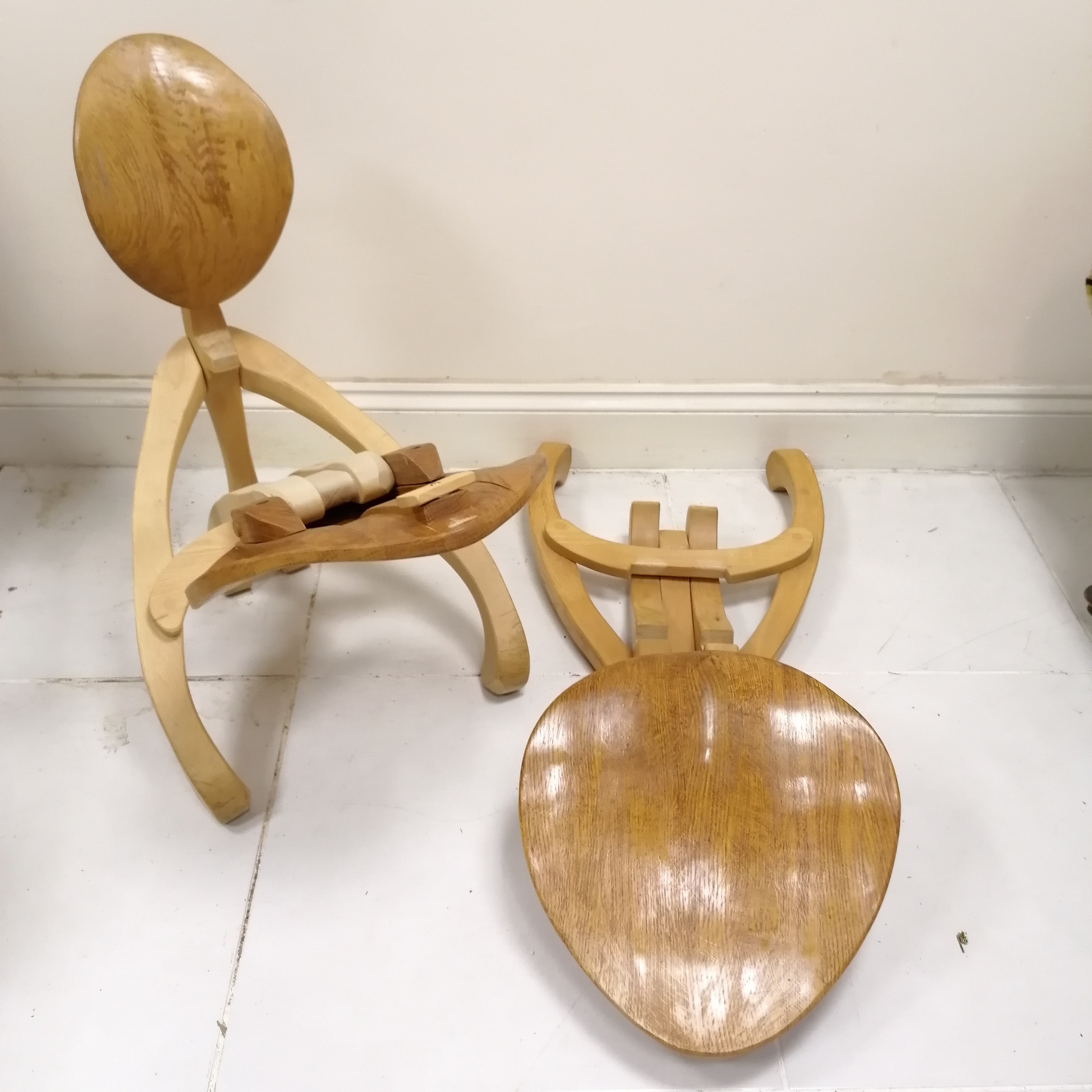 2 x bespoke handmade oak (with sycamore & ash) office chairs by Malcolm David Smith (cost £500 - Image 2 of 5