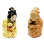 2 x Royal Worcester Japanese lady candle snuffers - blush ivory & hand painted decoration - 7cm high