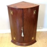 Mahogany 2 door corner wall cabinet with key 38cm deep x 54cm wide x 78cm high. In good used