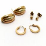 3 x pairs of 9ct gold earrings (2 unmarked) - 4.2g - SOLD ON BEHALF OF THE NEW BREAST CANCER UNIT