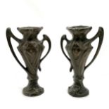 Pair of Art Nouveau spelter mantle vases - 23cm high