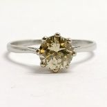 Indistinctly marked platinum champagne diamond solitaire ring - size P½ & 2.5g total weight ~