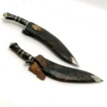 2 x kukri knives (longest 34cm) both have India on the blades & both lack 1 skinning knife - 1 is