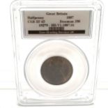 CGS encapsulated GB 1887 QV halfpenny coin - grade EF 65