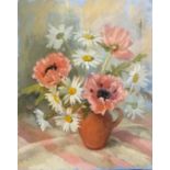 Unsigned oil painting on canvas of a vase of flowers by Dorothy Dean (1920-2005) - 50cm x 40.5cm