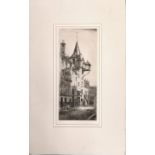 Mounted engraving of Canongate Tolbooth in Edinburgh signed by George Huardel-Bly (b.1872) - 42.