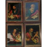 Georgian set of 4 x reverse glass coloured prints of Saints - 42cm x 31.5cm ~ some losses and St