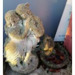 Concrete figure of a courting couple (72cm) t/w birdbath with 2 duck figures