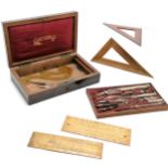 Victorian geometry instruments in a fitted rosewood case named 'Compas Perfectionnes' + extras inc