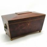 Antique mahogany tea caddy with lion mask handles 31cm long x 18cm high x 15cm deep. Missing it's