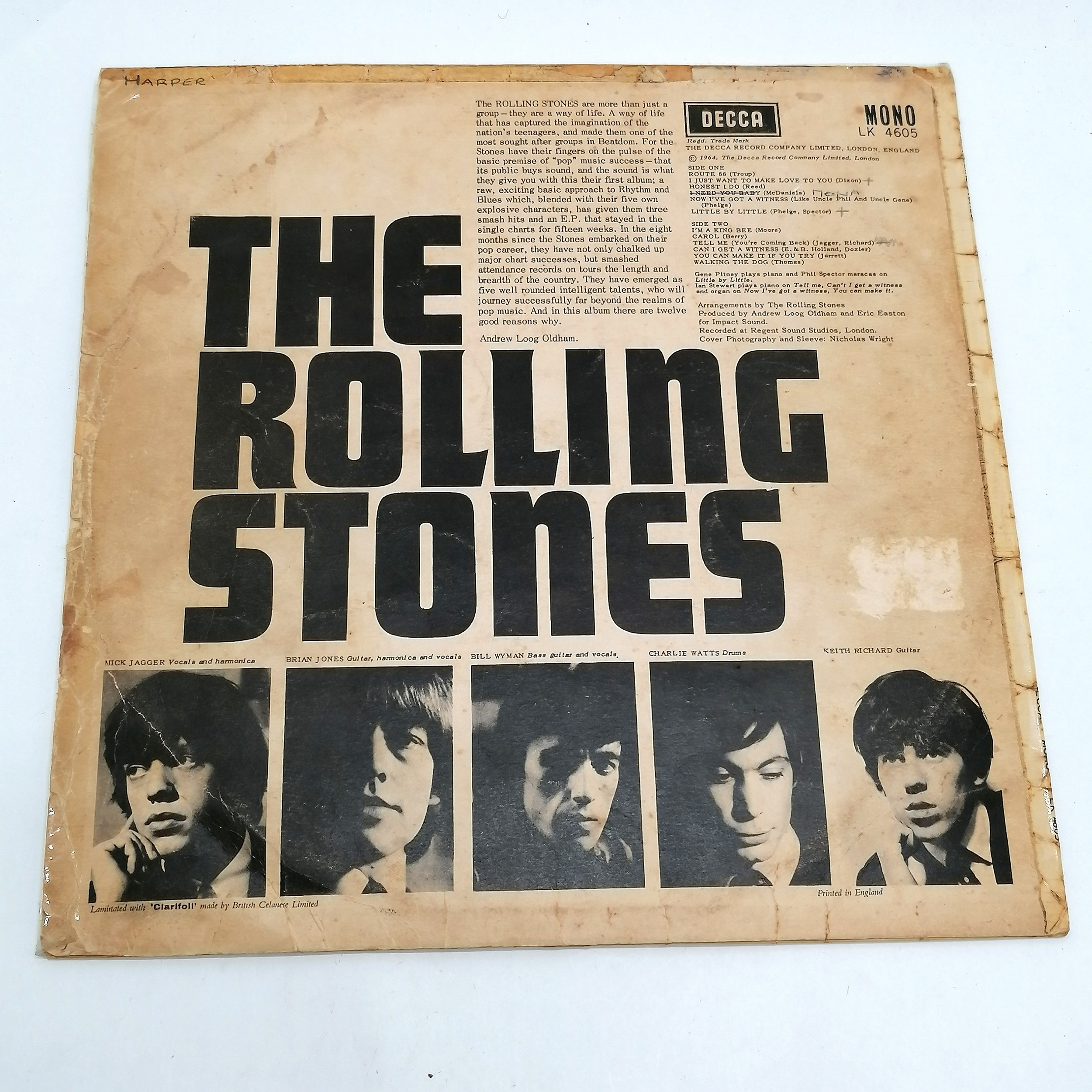 First album (1964) of the Rolling Stones by Decca MONO LK 4605 ~ the vinyl has a red/silver Decca ' - Image 2 of 4