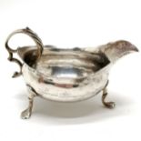 1766 George III silver sauce jug by GS with Sarah Benington inscription - 11cm across & 90g ~ has