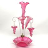 Antique cranberry glass epergne - 53cm high - lacks 2 flutes but has no obvious damage