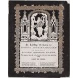 Victorian embossed large mourning card in memory of Emma Brimamcome (who died aged 52 in 1884) the