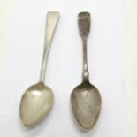 2 x Antique silver table spoons - longest 22cm & 125g total & both in used condition