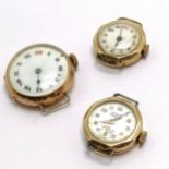 3 x vintage 9ct gold cased mechanical wristwatches (all for spares / repairs) - total weight 31g -