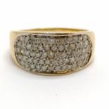 9ct hallmarked gold diamond (64) set ring - size U½ & 5.8g total weight ~ shank has small fracture &