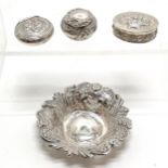 3 x silver hallmarked pill boxes (oval box is 800 silver, flat round box is by Adolph Barsach Davis)