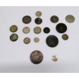 Small qty of coins inc silver + tokens inc 1794 R Campin Haberdasher Goat Lane Norwich ½d, 1887 QV