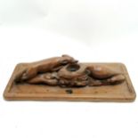 Large antique novelty carved oak desk stand in the form of a fox and a grouse with its nest. The