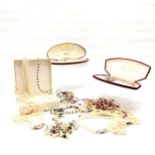 Qty of pearl necklaces, earrings etc inc silver mounted baroque pearl collar and earrings set,