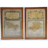 2 small framed antique maps both hand tinted- Road from Gloucester to Coventry and The Road from