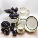 Qty of dinner & tea ware inc Booths blue & gold silicon ware & T Goode & Co green & gilded ~ 1