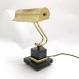 Vintage marble and brass adjustable desk lamp. Base 13cm squared and 34cm high.