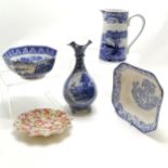 Quantity of blue and white china inc. Spode Italian jug 20cm high, Spode Blue Rhine veg dish,