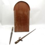 Antique bayonet, spear head & shove ha’penny - all a/f