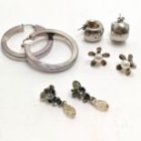 4 pairs of silver earrings inc LAA (trollbeads), large Italian hoops (4.5cm diameter) - 36g total