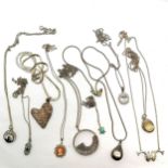 9 x silver necklaces with pendants inc Malcolm Gray (Ortak Silvercraft), heart shaped, Dutch