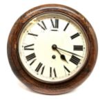 Oak cased circular Smiths wall clock with painted dial (slight losses) - 27cm diameter & runs BUT WE