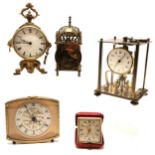 Swiss gilt metal mantle clock with key 21cm high, Smiths brass 8 day lantern clock , Bentina