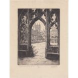 Hand signed print #73/75 of Oxford : New college cloister by Ferdinand Giele (1867-1929) - 28cm x
