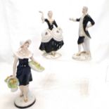 3 x Royal Dux figures - pair of dancers (#3727 & #138) t/w flower seller (#186 with slight losses to