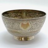 Victorian silver sugar basin with embossed decoration - 12cm diameter & 171g