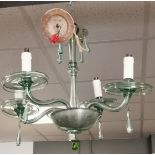 4 branch Venetian light green glass chandelier 52 cm drop